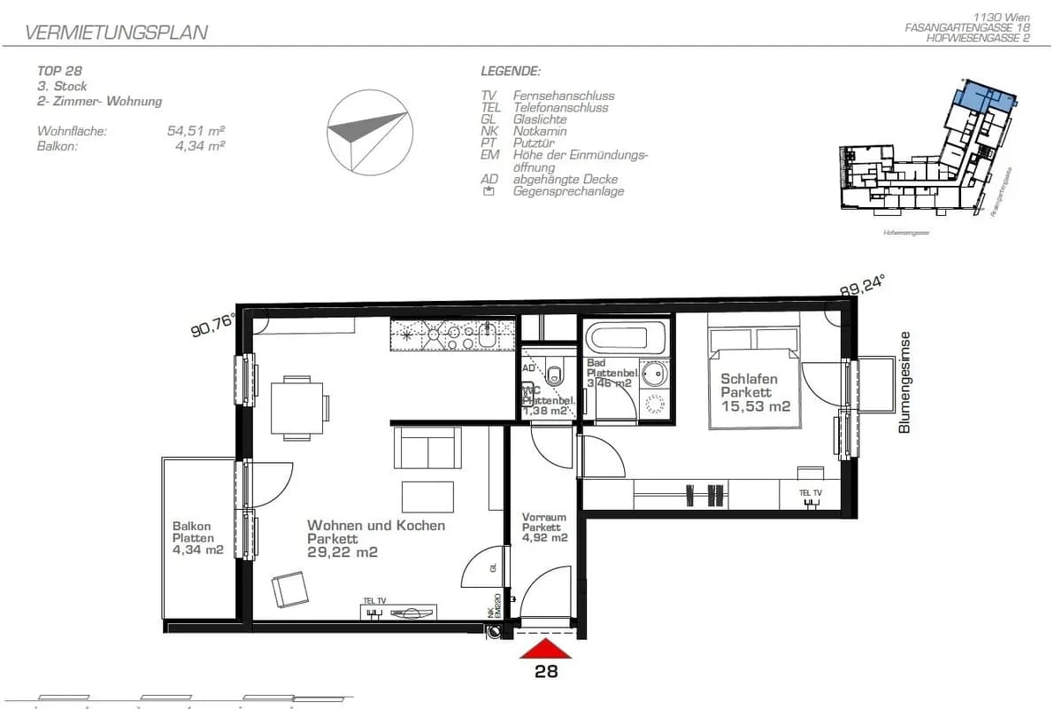 2-Zimmer-Wohnung mieten in Wien – 54,51 m², € 989 – Bild 11 von 12