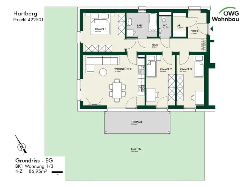 4-Zimmer-Wohnung mieten in Hartberg-Fürstenfeld – 86,9 m², € 1.118 – Bild 2 von 2