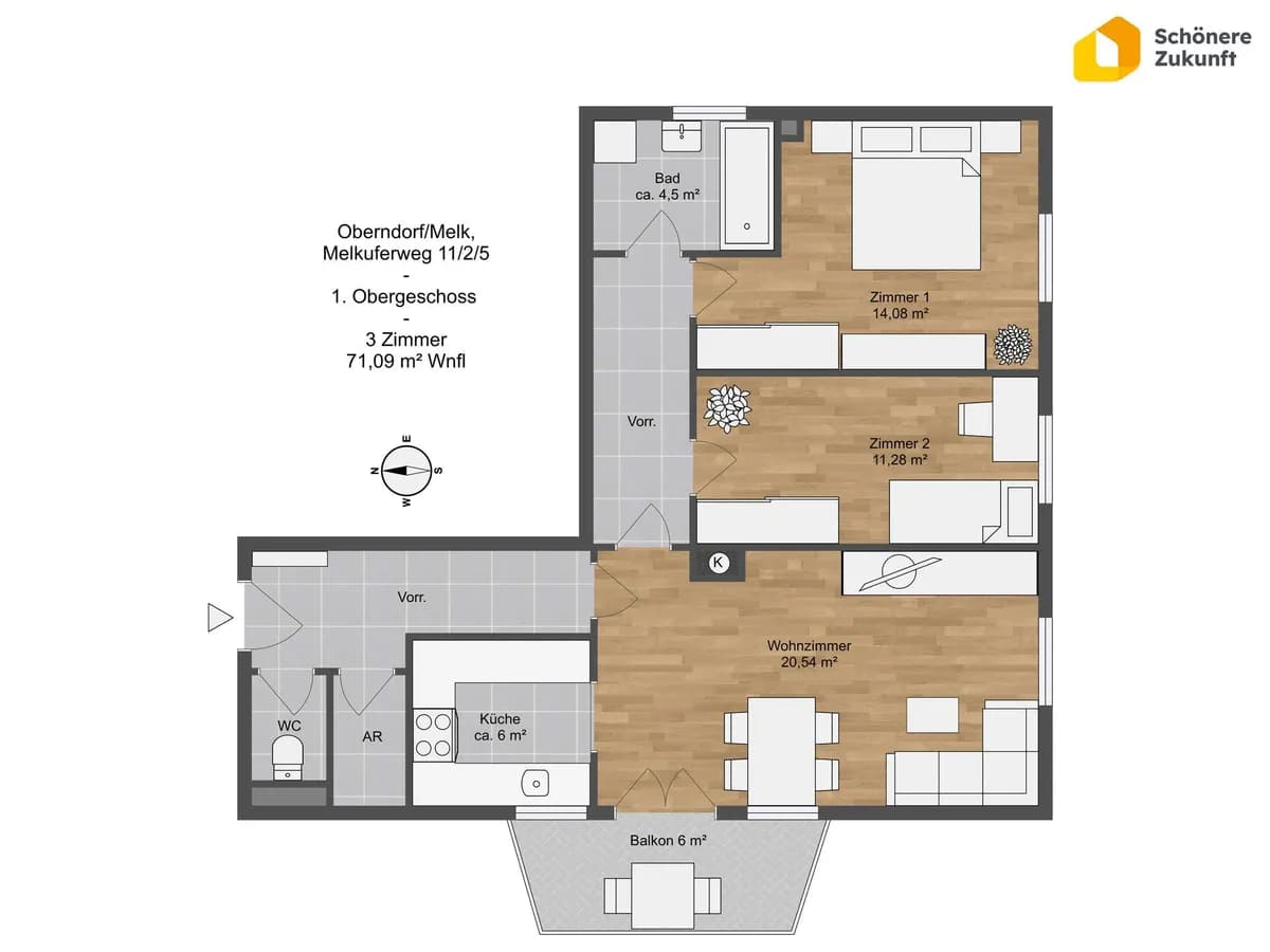 3-Zimmer-Wohnung mieten in Scheibbs – 71,09 m², € 540