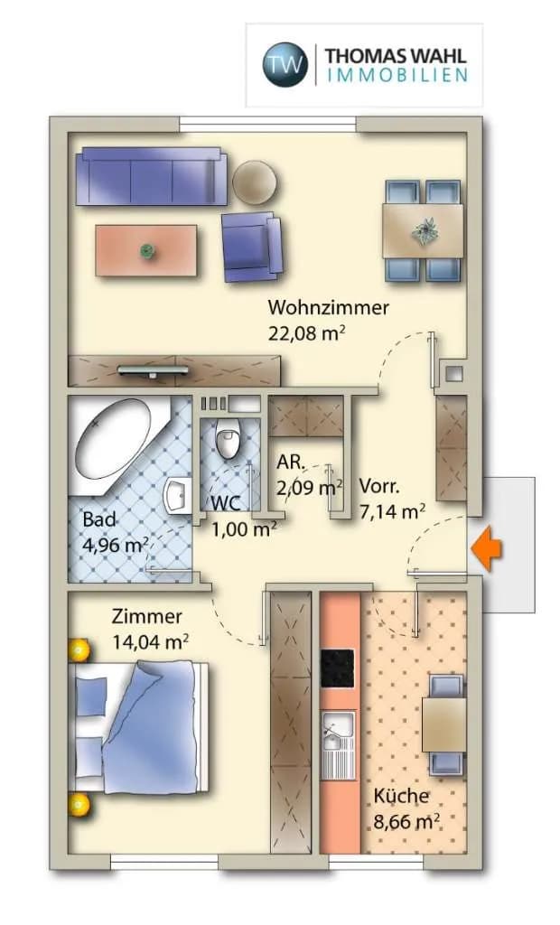2-Zimmer-Wohnung mieten in Amstetten – 61 m², € 679 – Bild 2 von 9