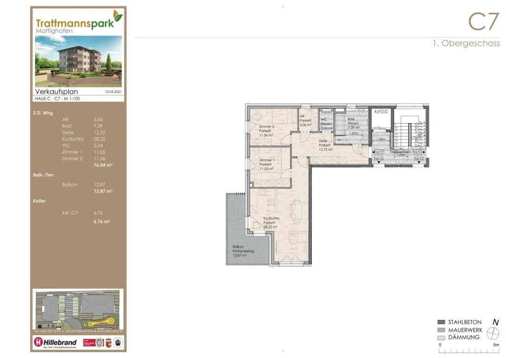 3-Zimmer-Wohnung kaufen in Braunau am Inn – 76,04 m², € 306.600 – Bild 2 von 7