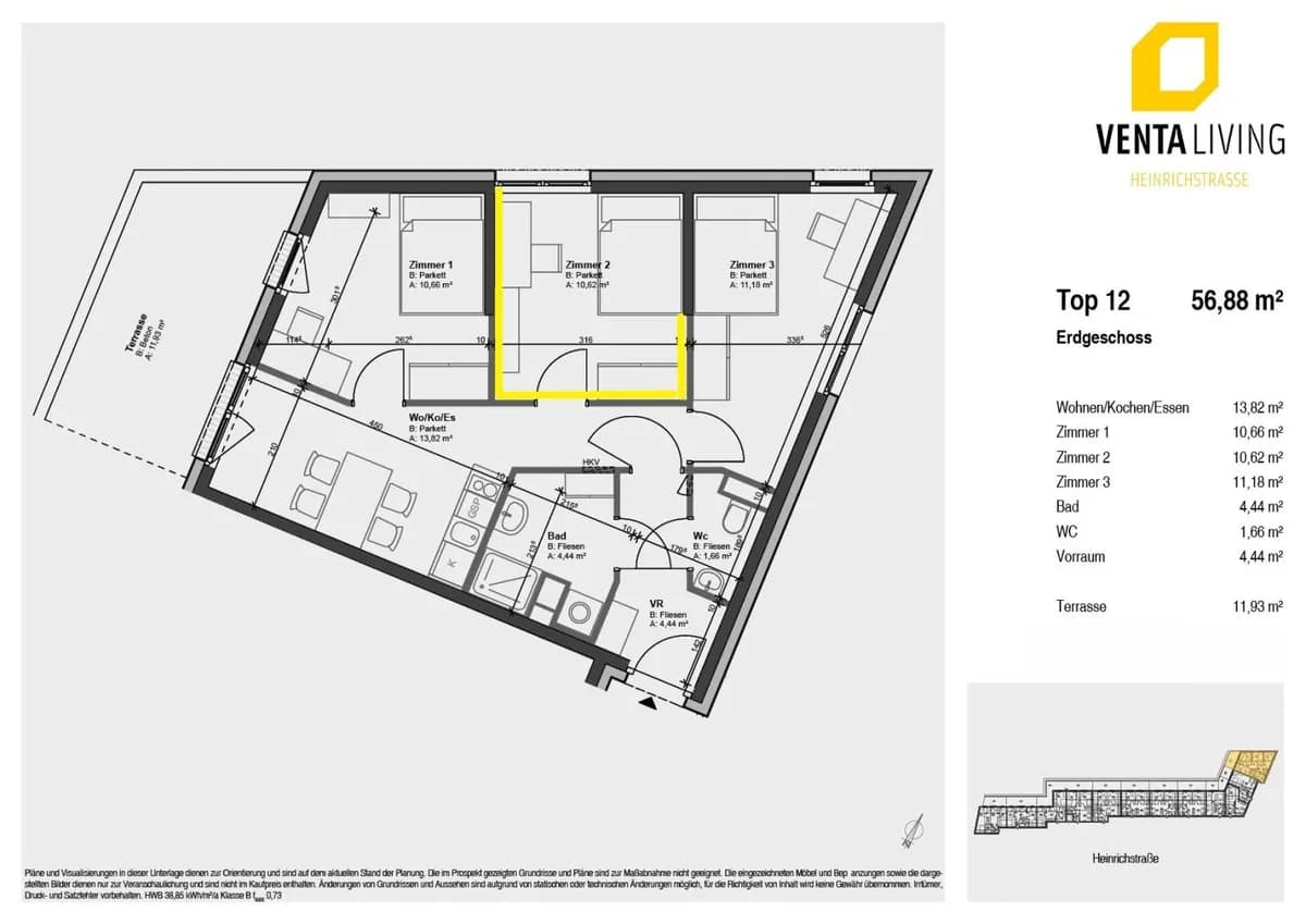 4-Zimmer-Wohnung mieten in Graz – 56,98 m², € 990 – Bild 7 von 8