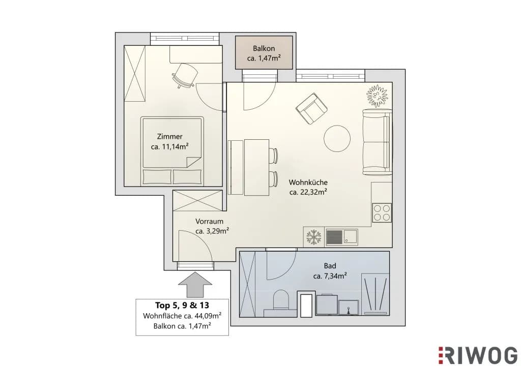 2-Zimmer-Wohnung kaufen in Wien – 44,09 m², € 297.000 – Bild 19 von 20