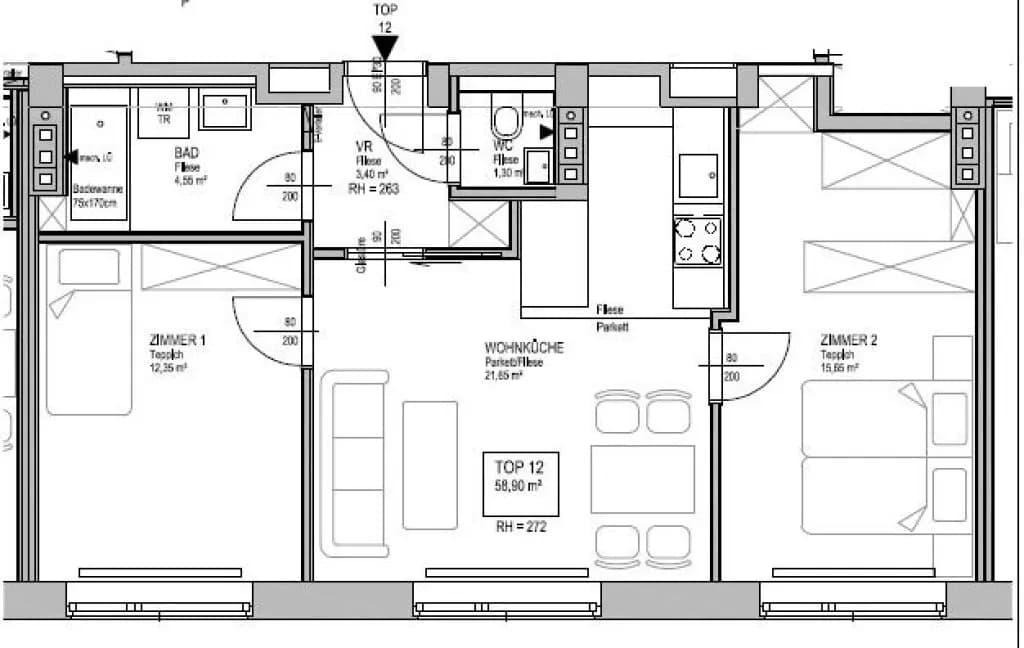 3-Zimmer-Wohnung mieten in Wien – 58,9 m², € 1.198 – Bild 12 von 13