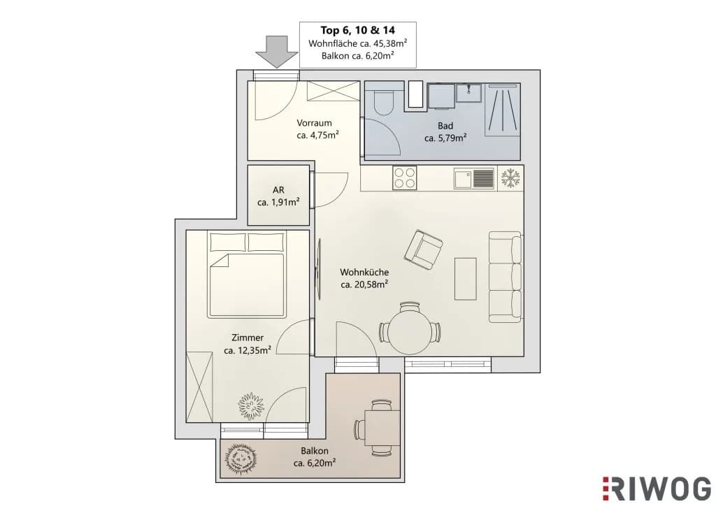 2-Zimmer-Wohnung kaufen in Wien – 45,38 m², € 288.000 – Bild 17 von 18