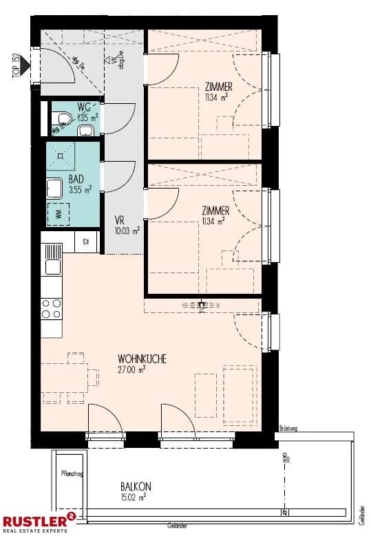 3-Zimmer-Wohnung mieten in Graz – 64,37 m², € 1.052 – Bild 3 von 4