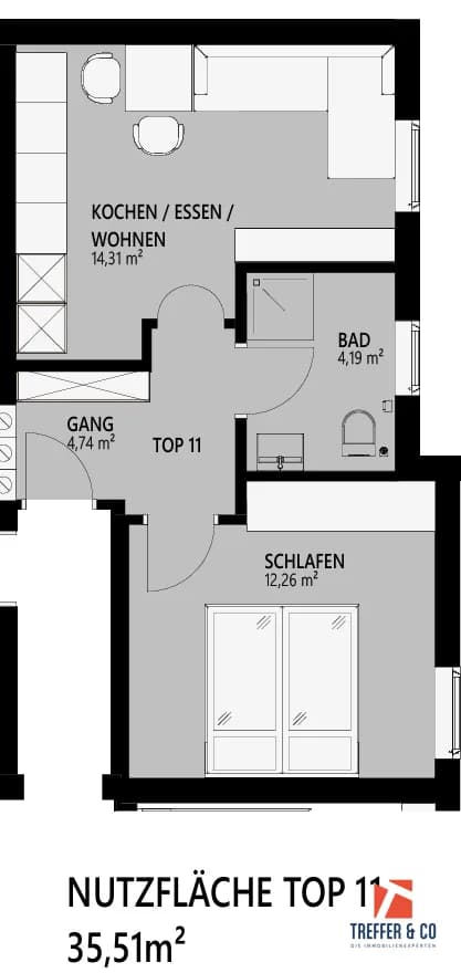 2-Zimmer-Wohnung mieten in Kufstein – 35,51 m², € 810 – Bild 2 von 12