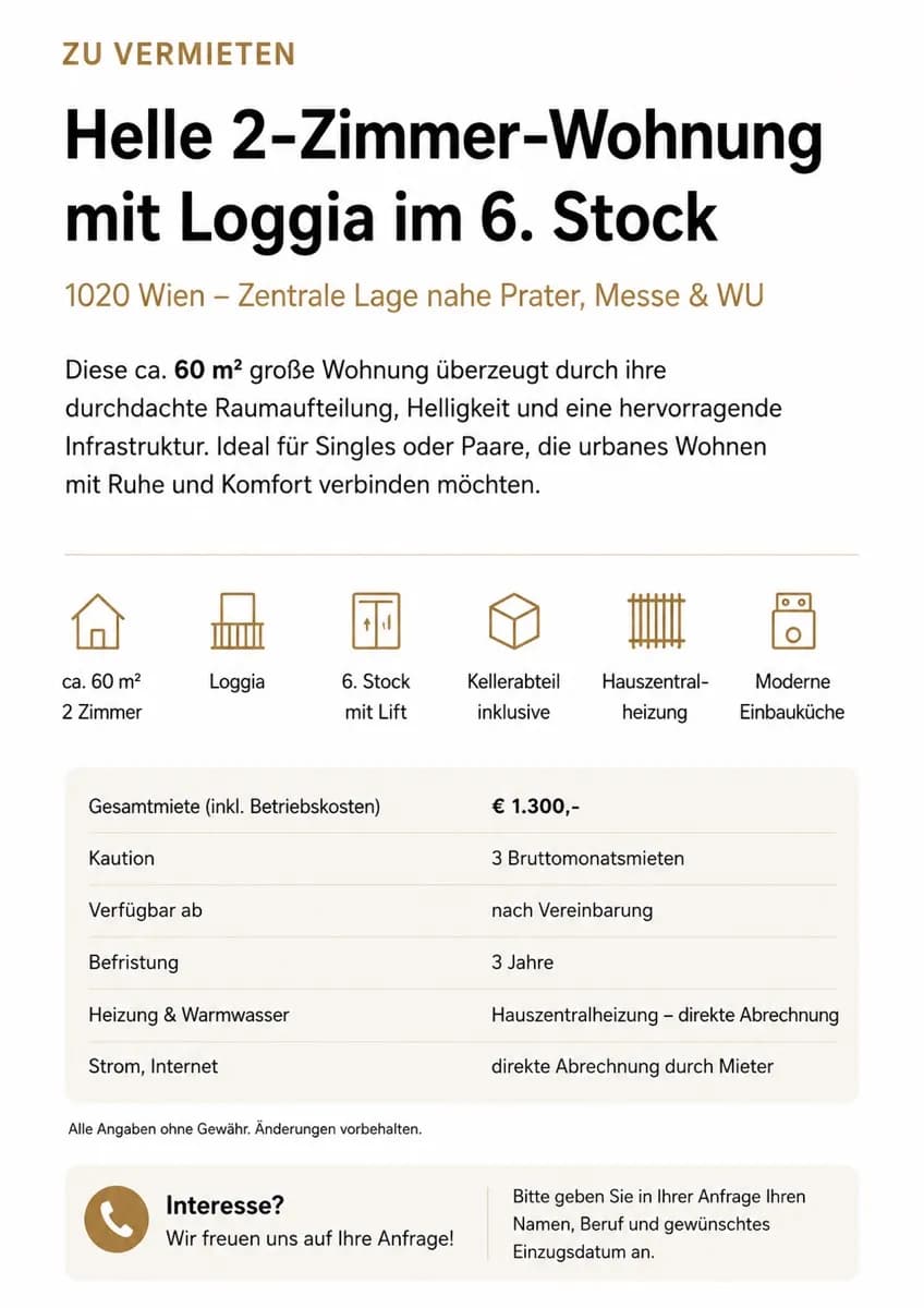 2-Zimmer-Wohnung mieten in Wien – 55 m², € 1.300 – Bild 10 von 10
