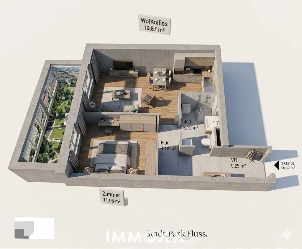 2-Zimmer-Wohnung kaufen in Graz – 50,47 m², € 216.128 – Bild 3 von 3