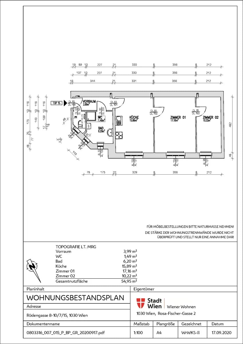 2-Zimmer-Wohnung mieten in Wien – 55 m², € 569