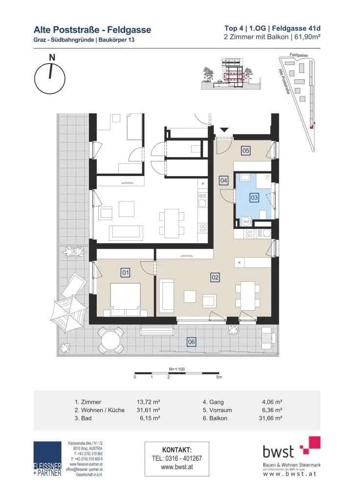 2-Zimmer-Wohnung mieten in Graz – 61,9 m², € 772 – Bild 6 von 6