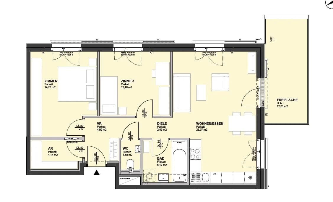 3-Zimmer-Wohnung mieten in Wien – 73,16 m², € 1.450 – Bild 10 von 11