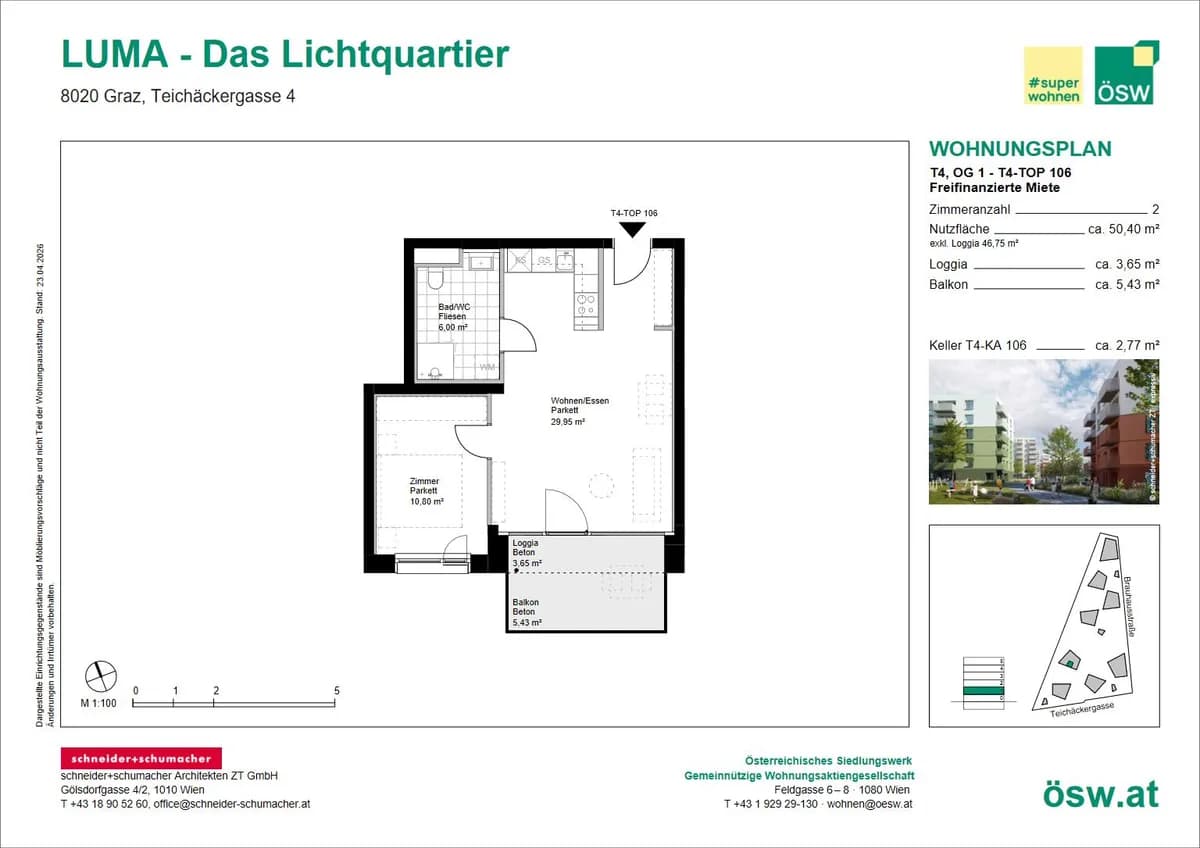 2-Zimmer-Wohnung mieten in Graz – 50,4 m², € 738 – Bild 2 von 6