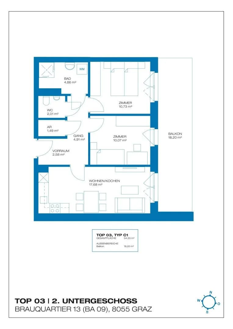 3-Zimmer-Wohnung mieten in Graz – 54,33 m², € 844 – Bild 14 von 14