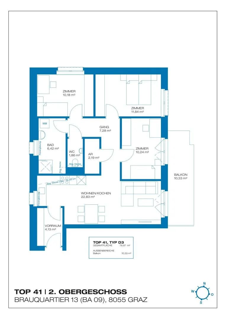 4-Zimmer-Wohnung mieten in Graz – 76,97 m², € 1.197 – Bild 14 von 14