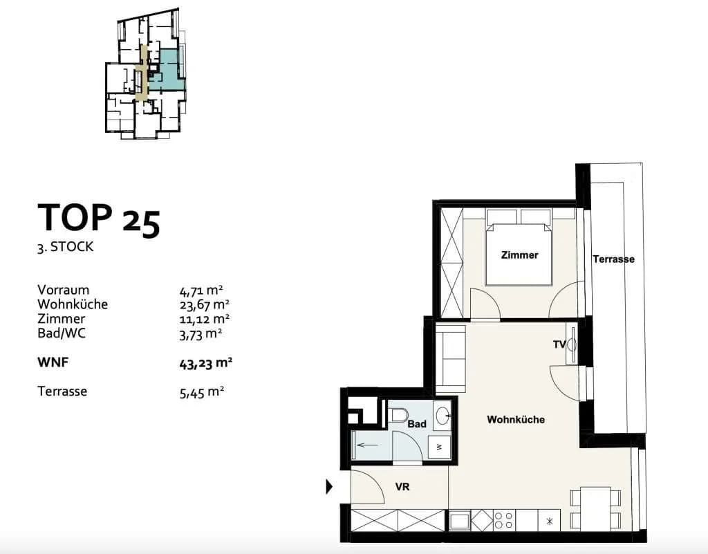 2-Zimmer-Wohnung kaufen in Wien – 43,23 m², € 339.000 – Bild 9 von 9