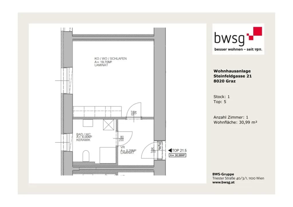 1-Zimmer-Wohnung mieten in Graz – 30,99 m², € 333 – Bild 2 von 2