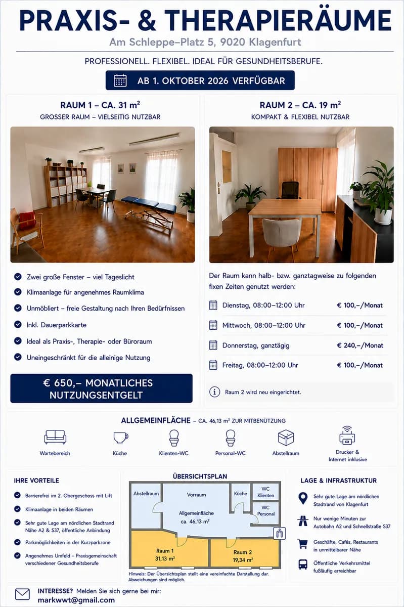 Gewerbeimmobilie mieten in Klagenfurt – 31 m², € 650 – Bild 1 von 9