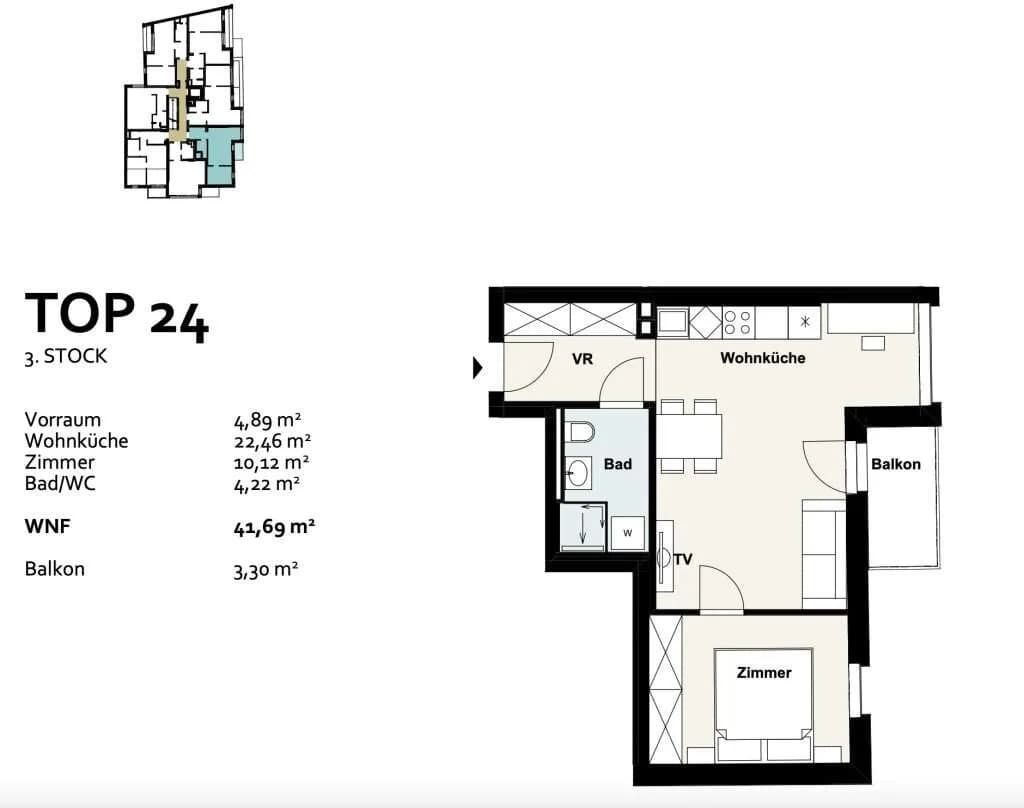 2-Zimmer-Wohnung kaufen in Wien – 41,71 m², € 314.000 – Bild 11 von 12