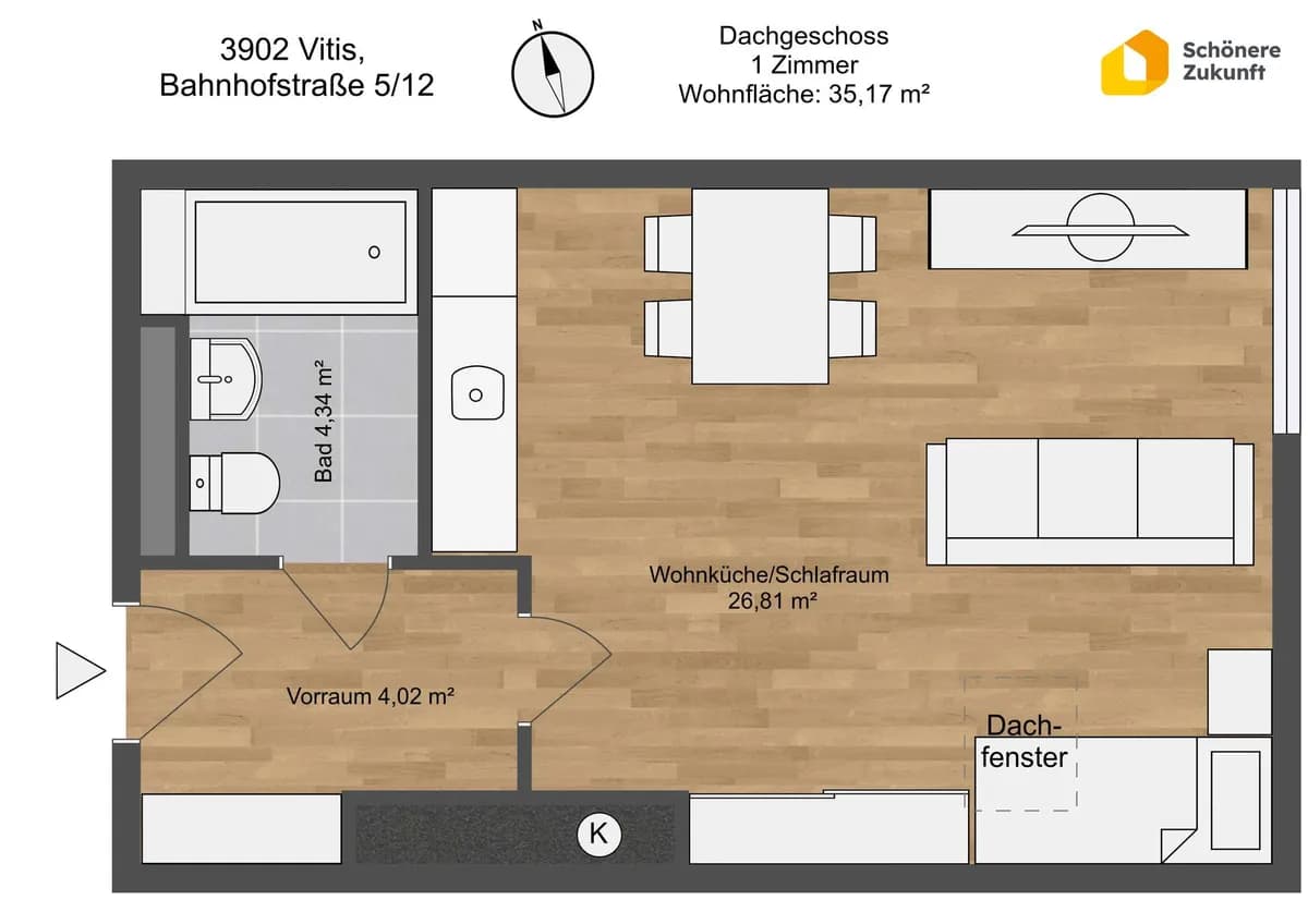1-Zimmer-Wohnung mieten in Waidhofen an der Thaya – 35,17 m², € 325 – Bild 1 von 3
