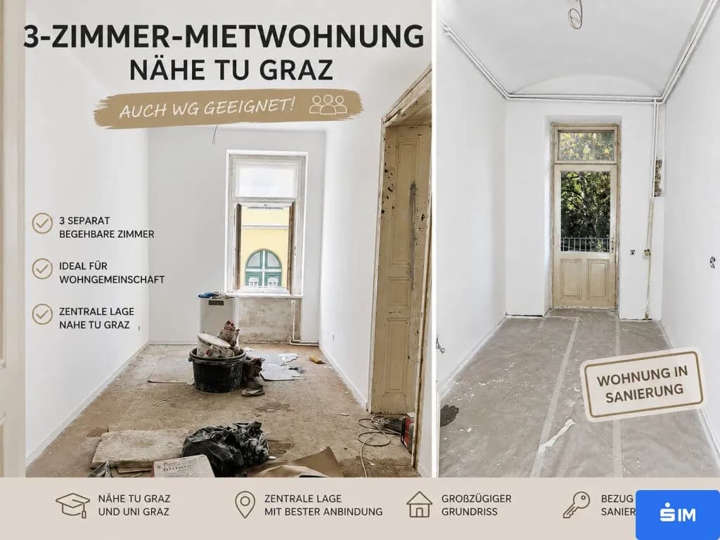 3-Zimmer-Wohnung mieten in Graz – 65 m², € 740