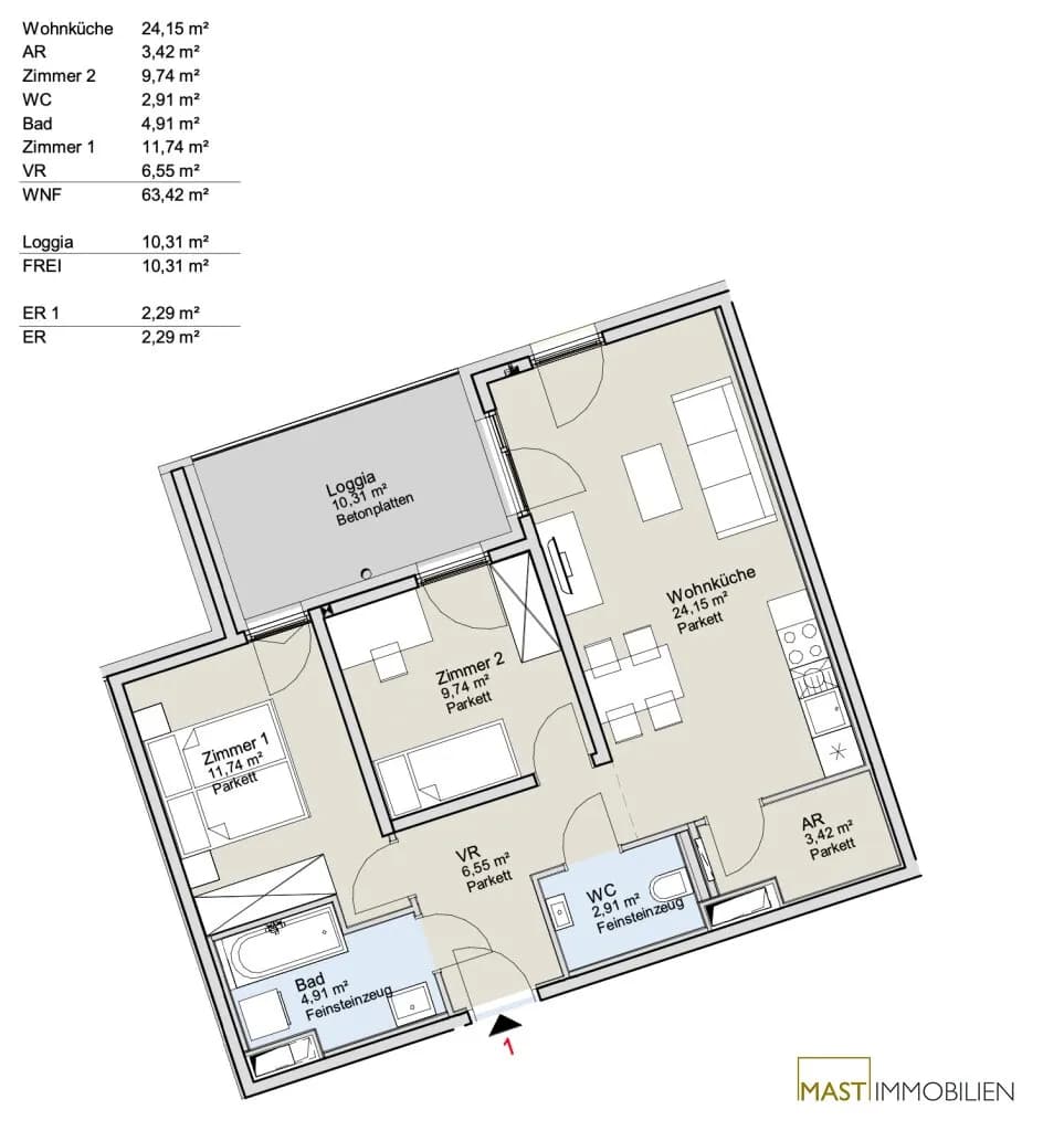 3-Zimmer-Wohnung kaufen in Wien – 63,42 m², € 389.000 – Bild 18 von 21