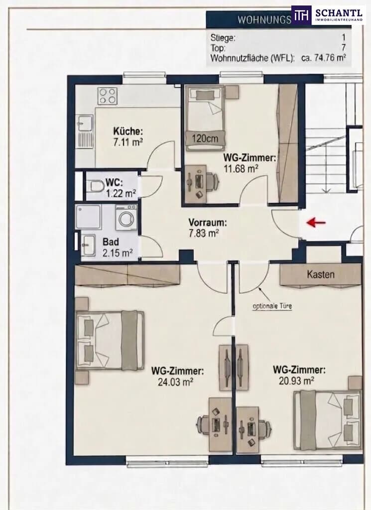 3-Zimmer-Wohnung mieten in Wien – 74,76 m², € 1.407 – Bild 16 von 16