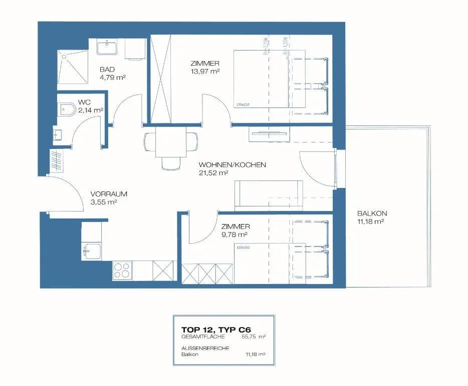 3-Zimmer-Wohnung mieten in Wien – 55,06 m², € 1.049 – Bild 10 von 12