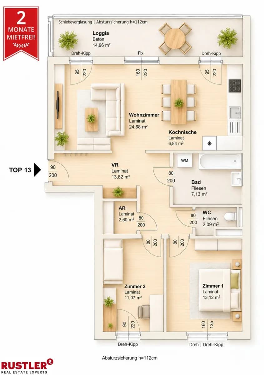 3-Zimmer-Wohnung mieten in Graz – 79,82 m², € 981 – Bild 1 von 2