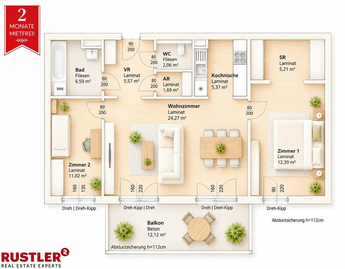 3-Zimmer-Wohnung mieten in Graz – 74,17 m², € 912 – Bild 1 von 2