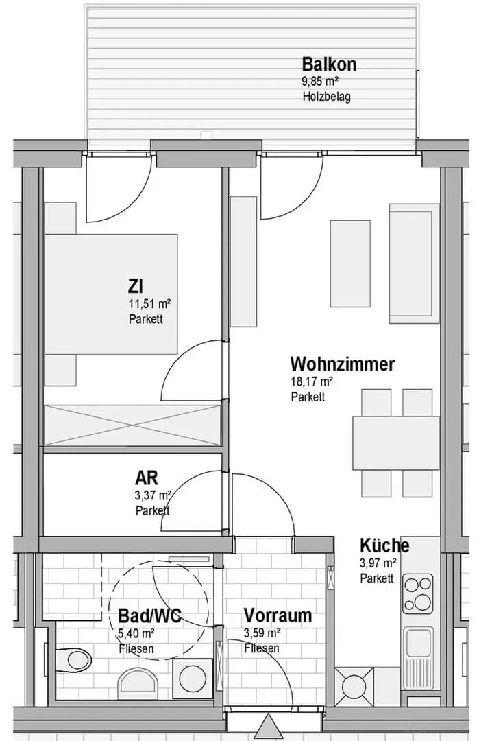 2-Zimmer-Wohnung mieten in Graz – 46 m², € 751 – Bild 7 von 7