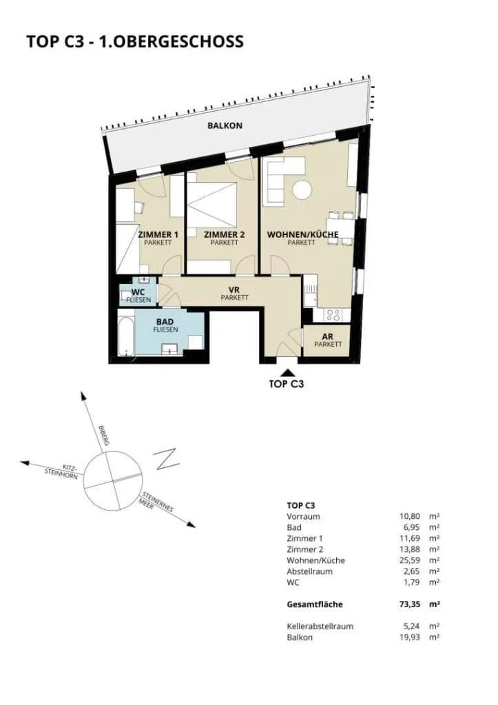 3-Zimmer-Wohnung kaufen in Zell am See – 73,4 m², € 474.436 – Bild 3 von 3
