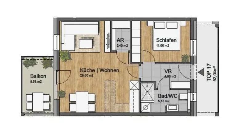 2-Zimmer-Wohnung mieten in Weiz – 51 m², € 700 – Bild 6 von 6