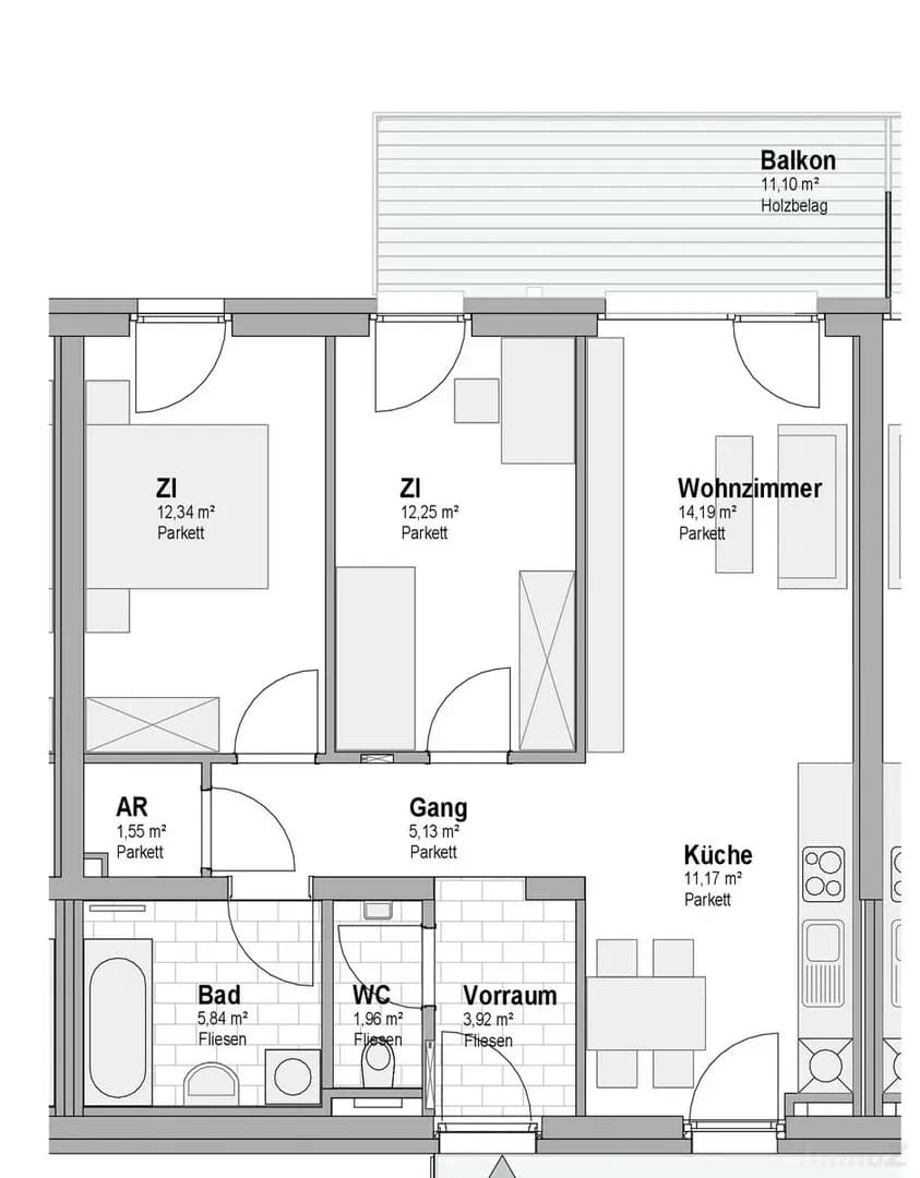 3-Zimmer-Wohnung mieten in Graz – 68 m², € 1.118