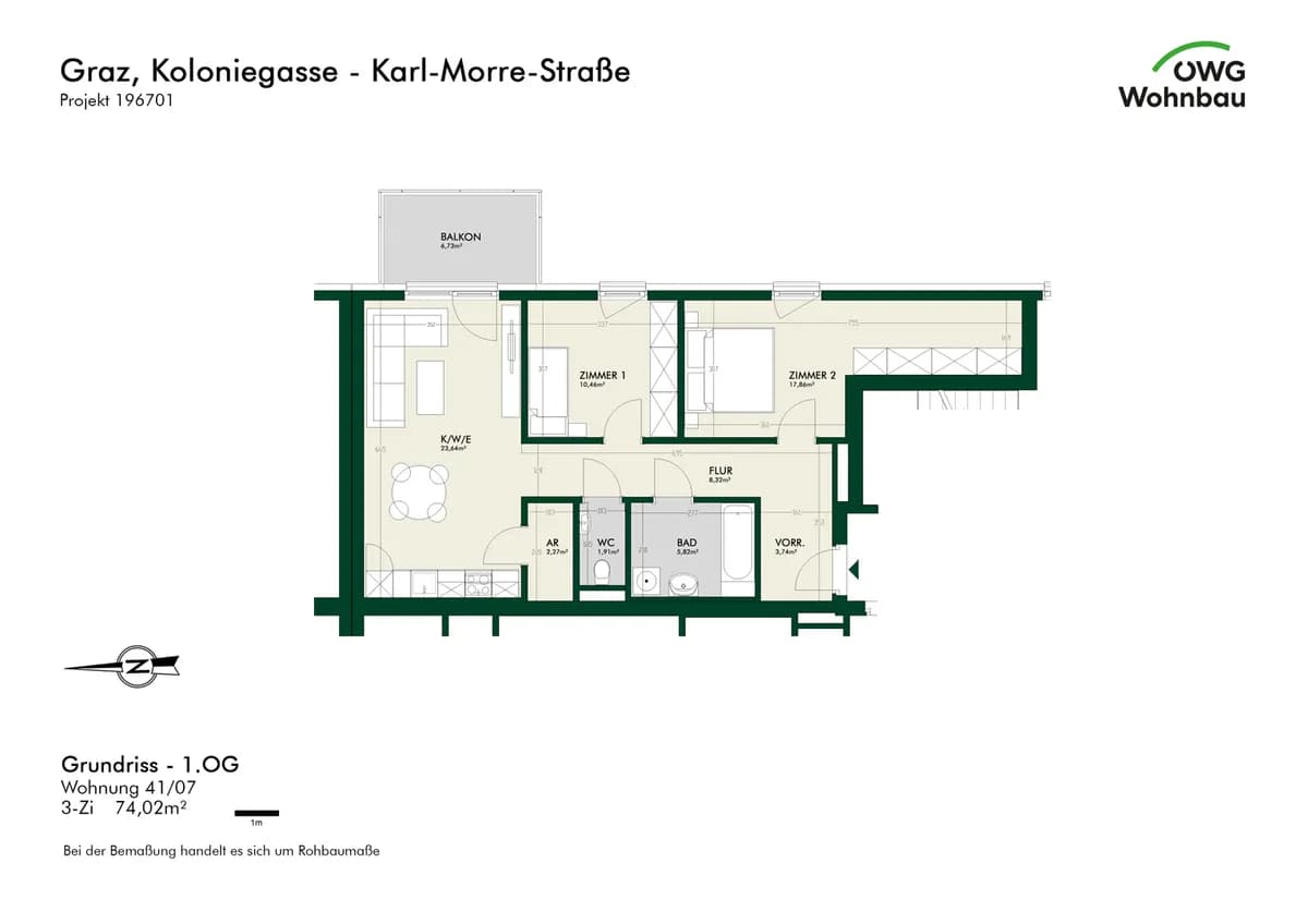 3-Zimmer-Wohnung mieten in Graz – 74 m², € 1.252 – Bild 5 von 5