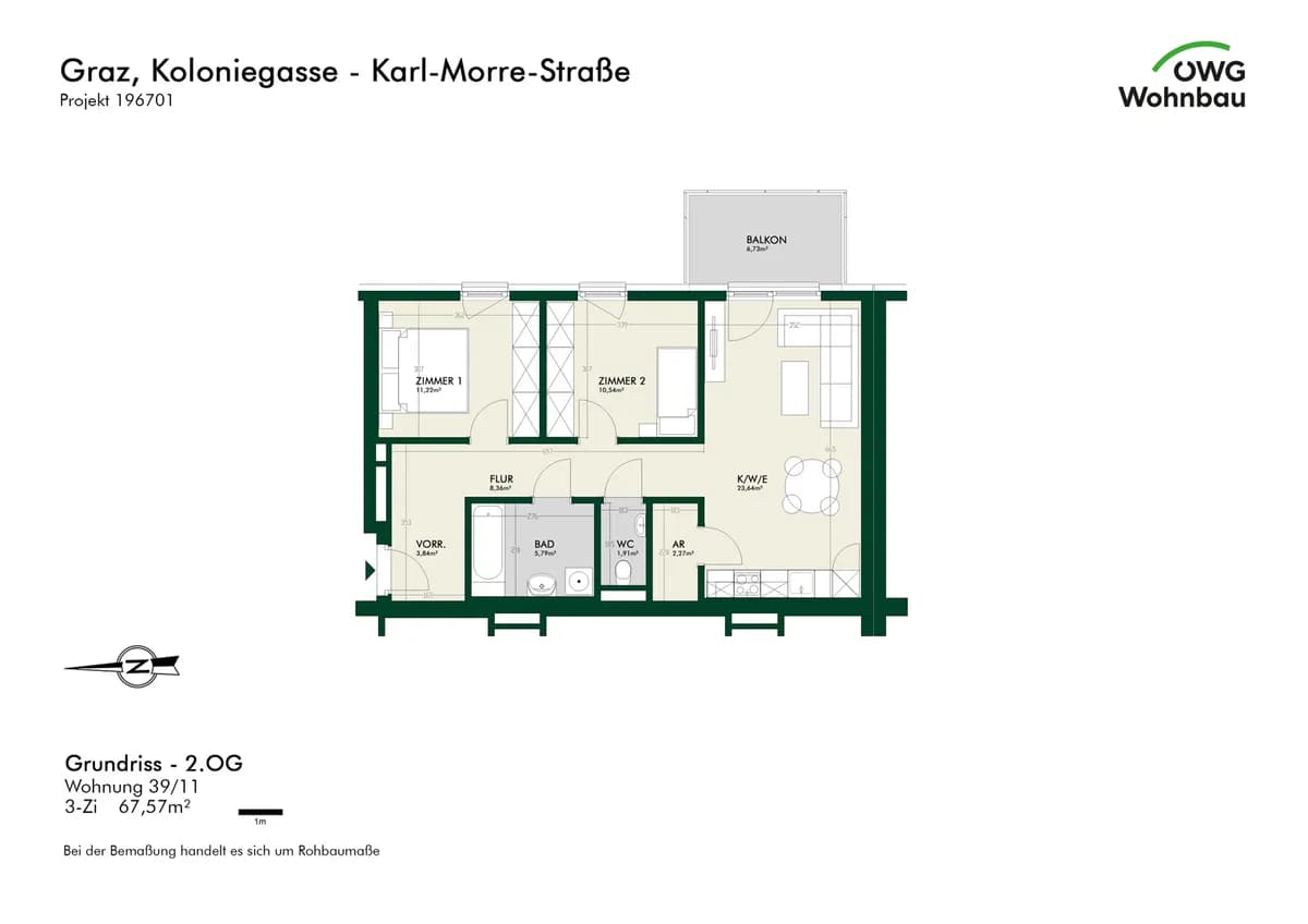 3-Zimmer-Wohnung mieten in Graz – 67,6 m², € 1.166 – Bild 6 von 6
