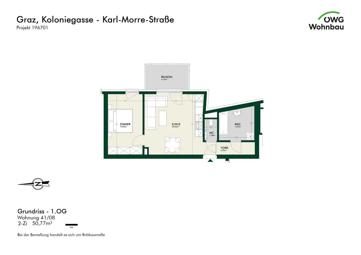 2-Zimmer-Wohnung mieten in Graz – 50,8 m², € 926 – Bild 5 von 5