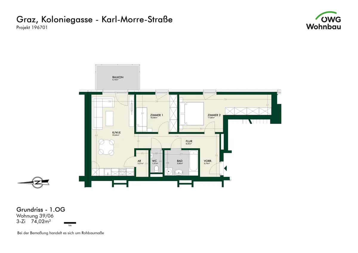 3-Zimmer-Wohnung mieten in Graz – 74 m², € 1.252 – Bild 5 von 5