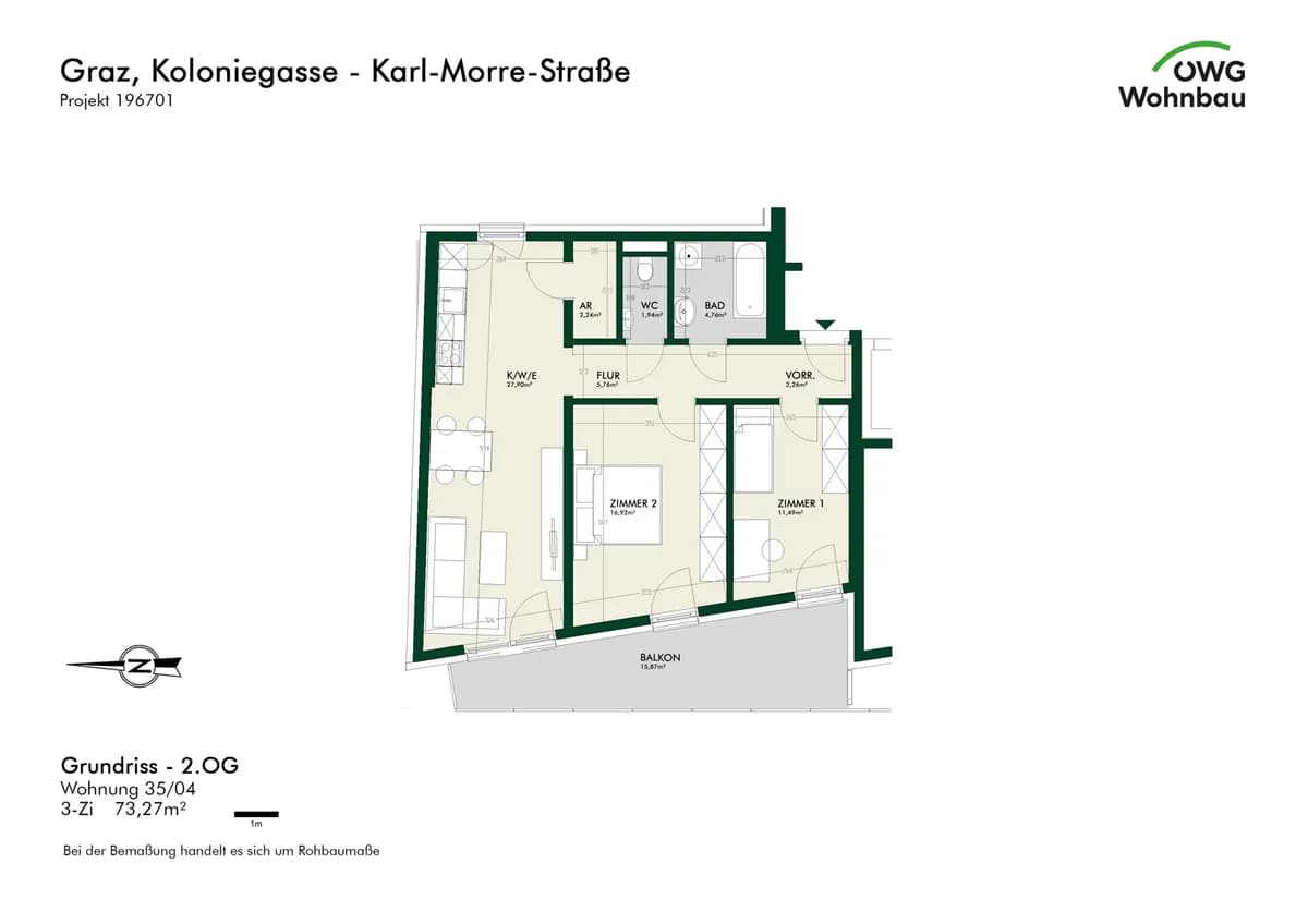3-Zimmer-Wohnung mieten in Graz – 73,3 m², € 1.239 – Bild 2 von 5