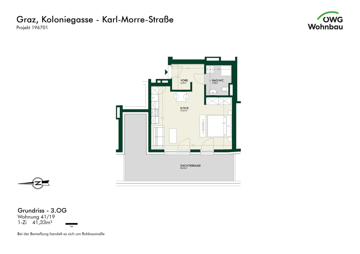 1-Zimmer-Wohnung mieten in Graz – 41,3 m², € 881 – Bild 5 von 5