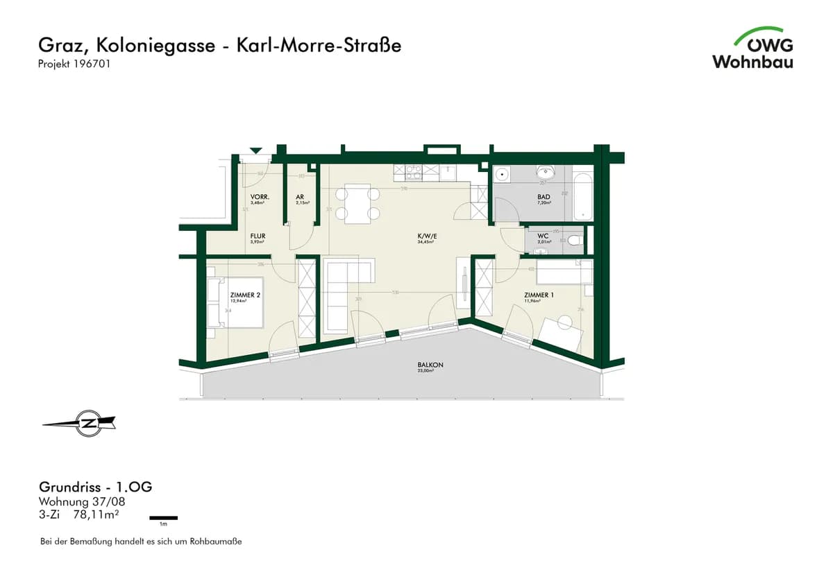 3-Zimmer-Wohnung mieten in Graz – 78,1 m², € 1.339 – Bild 5 von 5