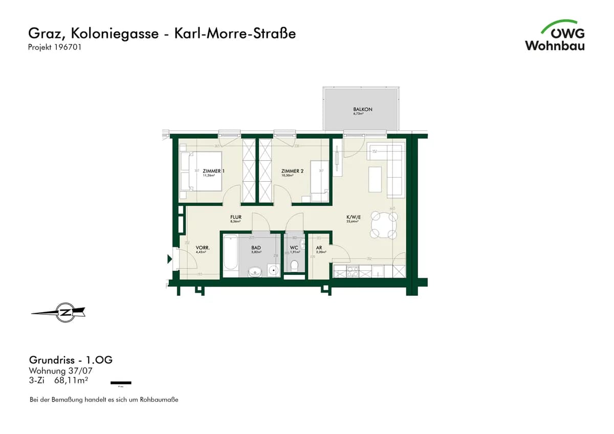 3-Zimmer-Wohnung mieten in Graz – 68,1 m², € 1.167 – Bild 5 von 5