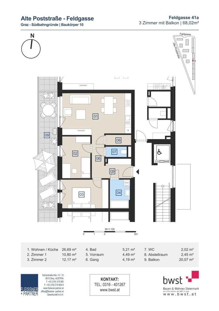 3-Zimmer-Wohnung mieten in Graz – 68,02 m², € 977 – Bild 6 von 6