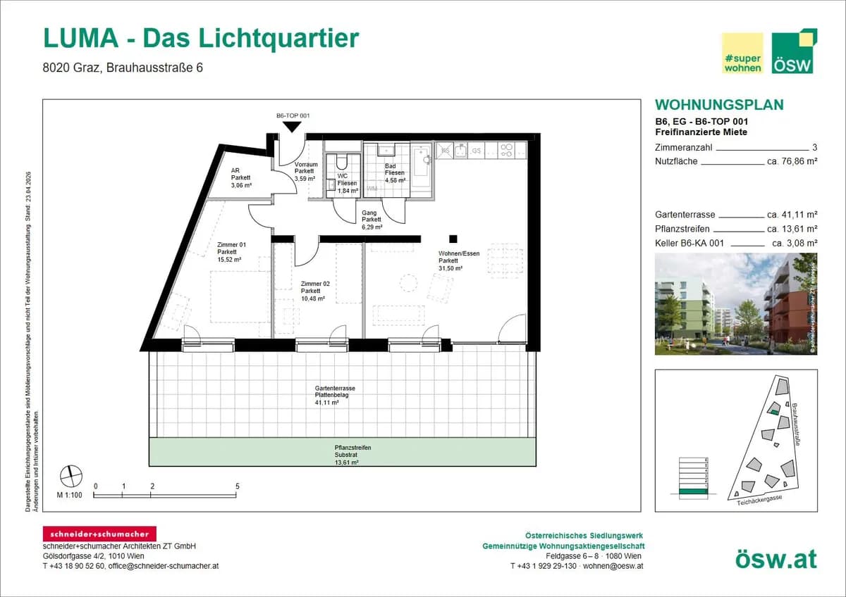 3-Zimmer-Wohnung mieten in Graz – 76,86 m², € 1.143 – Bild 2 von 6