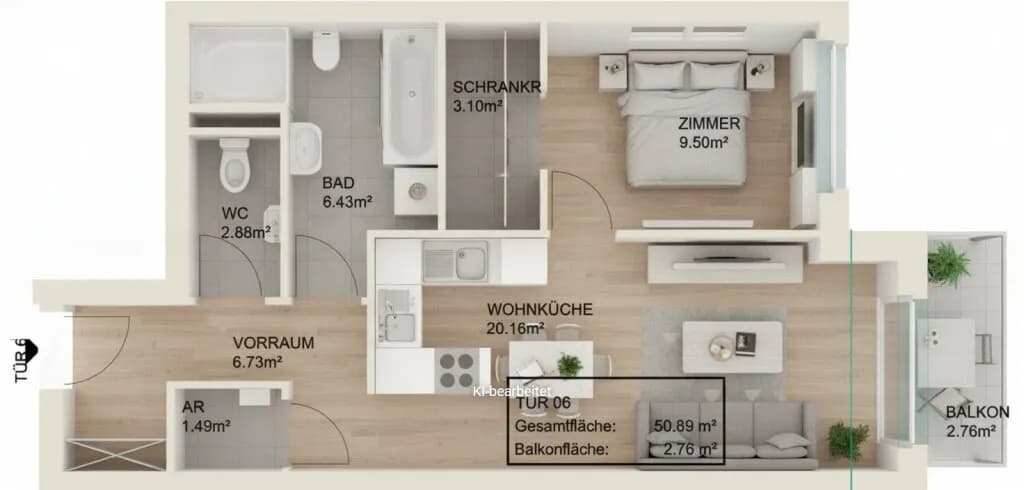 2-Zimmer-Wohnung kaufen in Wien – 50,89 m², € 276.150 – Bild 8 von 9