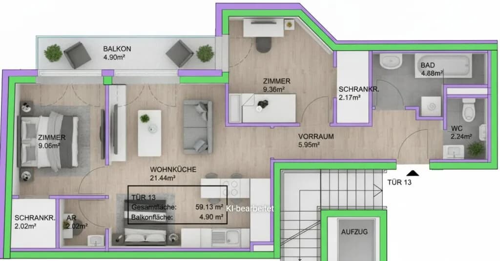 3-Zimmer-Wohnung kaufen in Wien – 59,13 m², € 339.950 – Bild 9 von 10