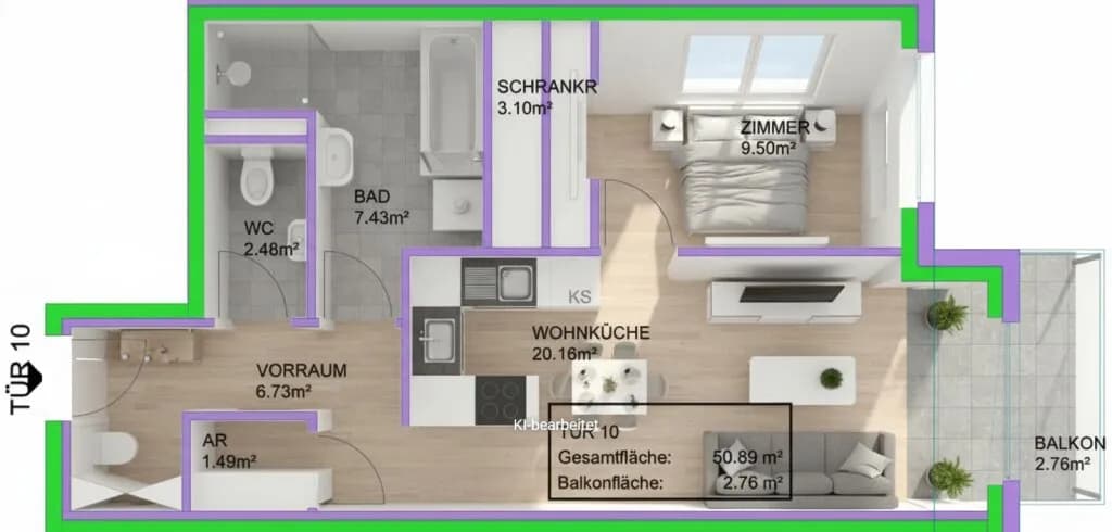 2-Zimmer-Wohnung kaufen in Wien – 50,89 m², € 281.470 – Bild 6 von 7