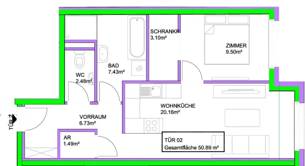 2-Zimmer-Wohnung kaufen in Wien – 50,89 m², € 264.990 – Bild 9 von 9