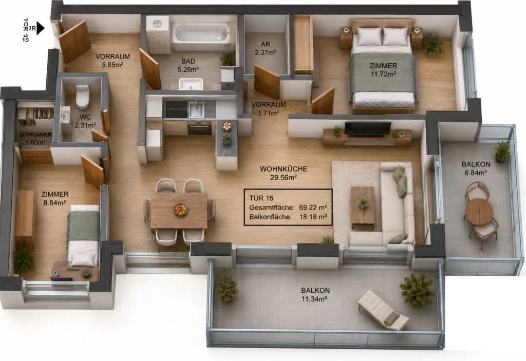 3-Zimmer-Wohnung kaufen in Wien – 69,22 m², € 401.220 – Bild 9 von 10