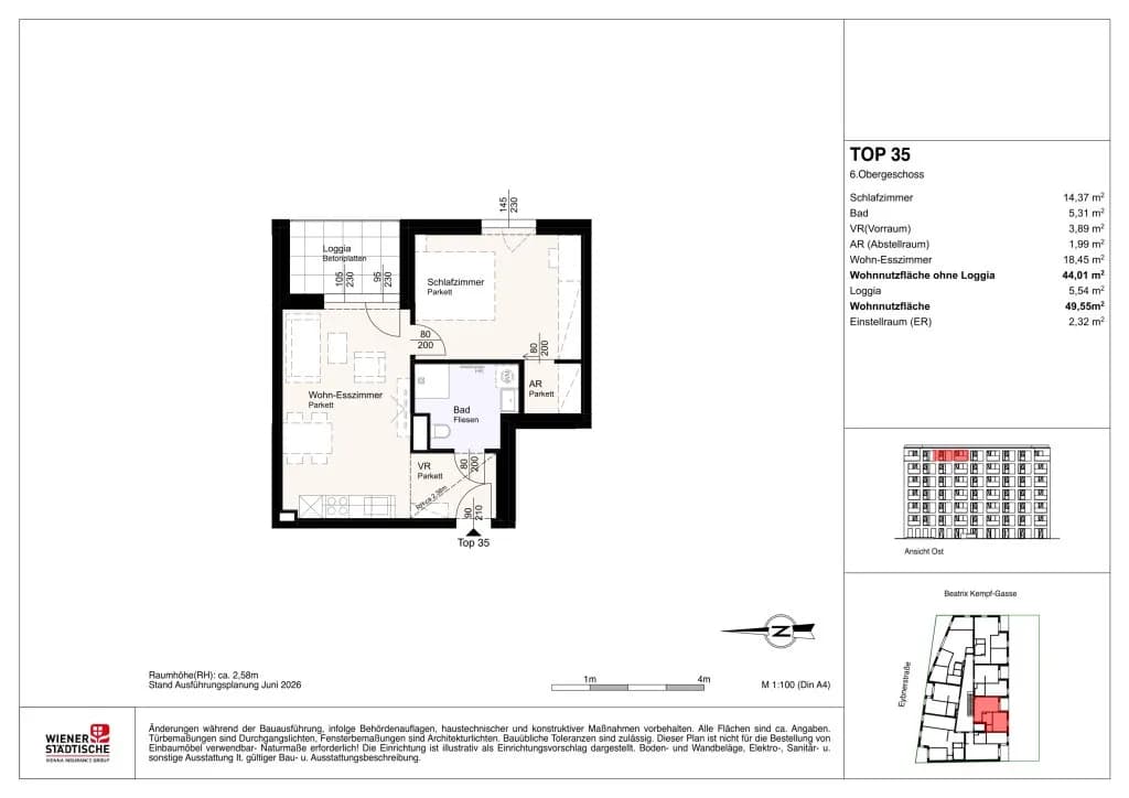2-Zimmer-Wohnung mieten in Sankt Pölten – 44,72 m², € 1.035 – Bild 3 von 3